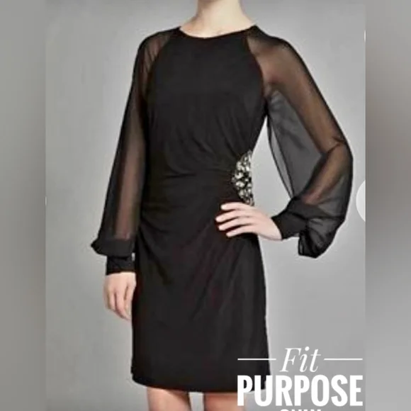 Eliza J | Dresses | Eliza J Chiffon Split Sleeve Waist Embellished Cocktail  Dress | Poshmark